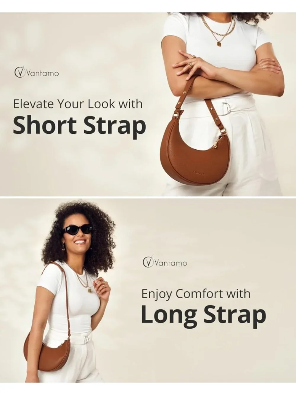 Vantamo Women's Bag Brown Half Moon Clutch with Anti-Theft Clip for Extra Safety